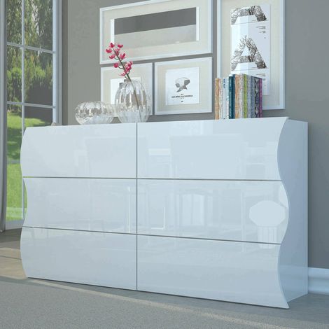 Cassettiera - 6 Cassetti Apertura Scorrevole, Bianco Lucido, -, 155.1x40x81.5h cm Brownsweg (1/4)