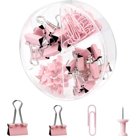 Ensemble de pinces à reliure, trombones, punaises, pinces bulldog avec boîte de rangement, organisateur d'accessoires de bureau