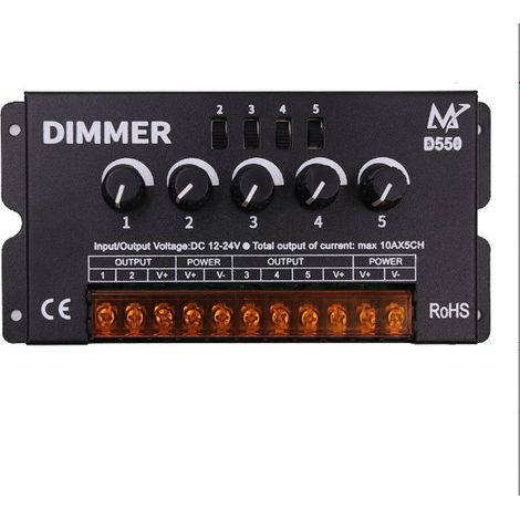 5-in-1 LED strip controller with 5-channel RGBWW rotary dimmer, 12V-24V low voltage dimmer