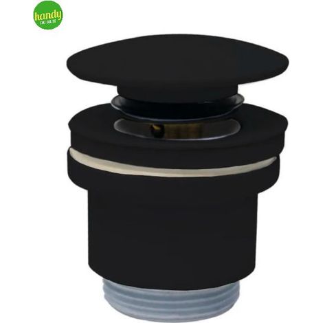 Piletta di scarico click clack in ottone nero opaco per lavabo o bidet con tappo tondo in ceramica nero opaco e vite centrale 11/4" AMBRA WATER (1/2)