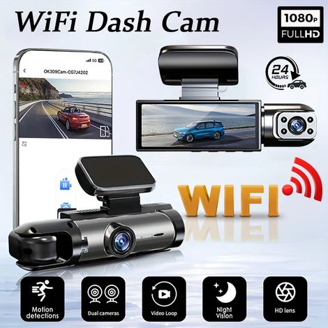 (Carte SD non requise) Caméra embarquée double 1080P WIFI, enregistrement simultané à l'avant et à l'arrière. (1/5)