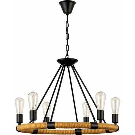 Lampadario Vintage in Corda di Canapa, Luce Calda e Design Rustico