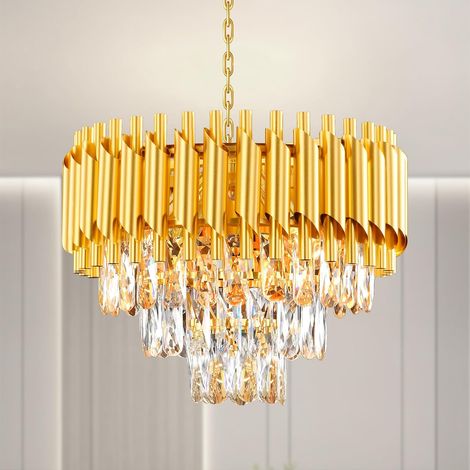 Lustre Crystal Chandelier Lights, Modern Crystal Pendant Light, 3-Tier Raindrop Chandelier Light Fixture, 5xE14 lumières, pour le salon, la salle à manger, la chambre, le Restaurant, Ø40 cm (1/5)