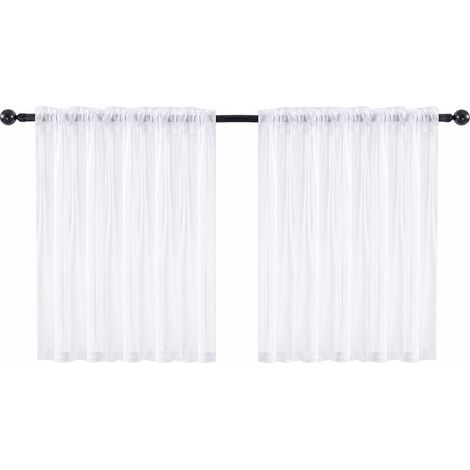 Lot de 2 rideaux de cuisine semi-transparents blancs, courtepointe à passe-tringle pour petite fenêtre, 76x60cm (1/5)