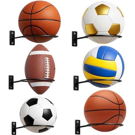 Support Murale Pour Ballon - En Fer Noir - 9,25 x 5,51 Pouces - Pour Basket Ball Football Volley Ball - Lot de 4 (1/3)