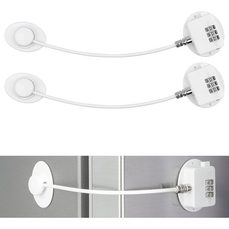 Serrature a combinazione per armadi, guardaroba, frigoriferi e congelatori, 2 pezzi, serrature di sicurezza per bambini, sicurezza domestica, bianco, adesivo speciale, senza residui