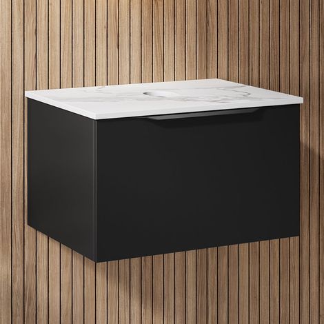 600mm Countertop Bathroom Vanity Unit Wall Hung Furniture Soft Close Black (1/5)