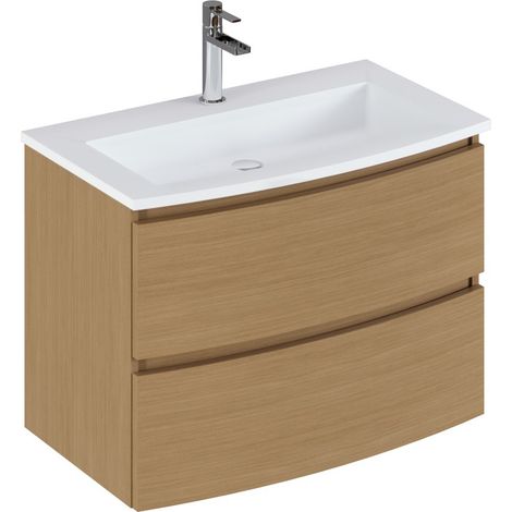 Meuble de salle de bain en mélamine coloris placage chêne - Longueur 81 x profondeur 46 x Hauteur 85 cm -PEGANE- (1/2)