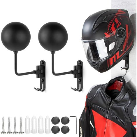 Filiyano – Support mural pour casque - Lot de 2 supports pivotants à 180° pour casques de moto, de vélo, de course, vêtements d'extérieur et (1/5)