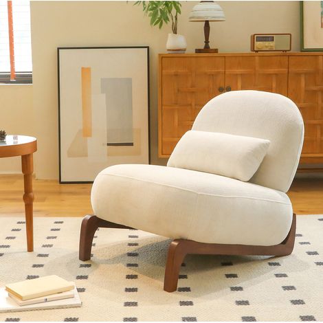 Polsterstuhl ohne Armlehnen aus Samtstoff in Weiss mit Massivholzbeinen, fuer Wohnzimmer, Schlafzimmer und Balkon,86,9x72,1x69,9 cm (1/5)