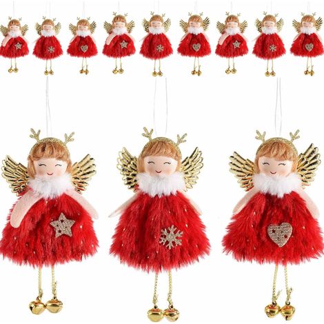 Angeli di Natale con Abito Rosso Decorazioni Natalizie da Appendere per Albero, Casa, Vetrine Set da 12 Idea Regalo (1/5)
