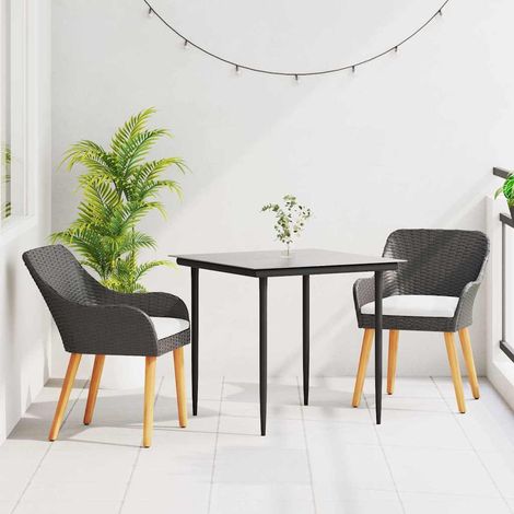 Garten Essgruppe mit Kissen 3 pcs Schwarz Poly-Rattan (1/5)