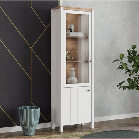 Vitrina Doreno, Mueble Expositor 4 Estantes, 2 Puertas, con Patas, 60x34x191h cm Blanco Mate (1/5)