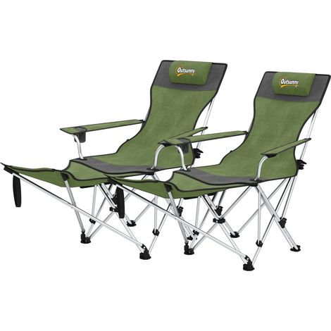 Outsunny Set 2 Sedie da Pesca Pieghevoli con Poggiapiedi e Portabicchieri Verde