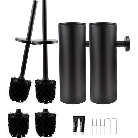 ZOLGINAH Brosse de Toilette, Brosse WC en Silicone avec Tête de Brosse Multifonction 3 en 1 et Support à séchage Rapide, Balai Toilette WC Murale pour Salle de Bain (Noir)