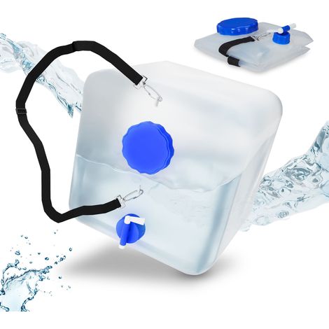 Relaxdays Folding Canister Set of 2, Camping Water Container, Faucet, Lid & Strap, 15 L, BPA-Free, Transparent