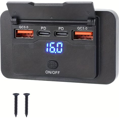 Support mural de panneau de prise USB 12V, prise de chargeur de port USB de voiture USB C et Double QC 3.0