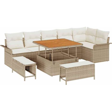 Maison Exclusive - Gartensofa-set mit Kissen 9 pcs Beige Poly-Rat