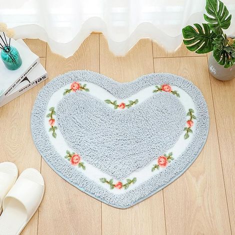 Absorbent Bath Mat, Door Mat, Dry Mat, Heart-Shaped Floor Mat, Mat, Blue 45 x 50 cm (1/5)