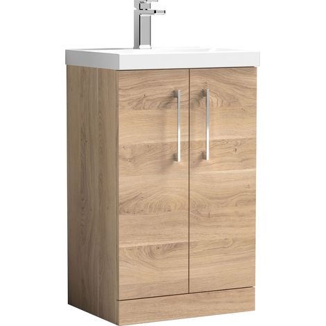 Nuie Arno Bleached Oak Woodgrain 500mm 2 Door Vanity Unit and Mid Edge Ceramic Basin - ARN3001A (1/4)
