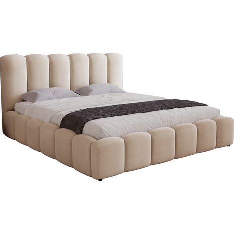 Lit capitonné 160x200 Florent - tissu velours, rangement, sommier - Beige (Magic Velvet 2201) (1/5)