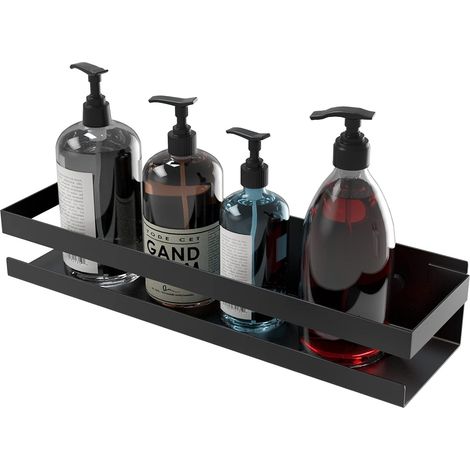 Tablette de douche sans trous, porte shampooing, porte gel douche, panier de rangement pour salle de bain, tablette de douche en acier inoxydable, laqué noir 30cm-1pc (1/3)