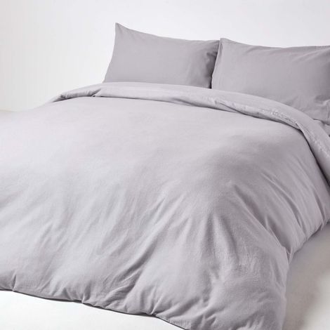 HOMESCAPES Grey Flannelette Brushed Cotton Fitted Sheet 30cm Deep Double - Grey