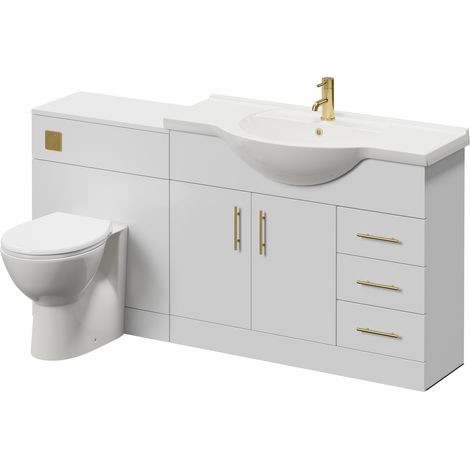 Alexander James Cento Gloss White 1650mm 2 Door Vanity Unit Toilet Suite - 1650mm - Brushed Brass 96mm Bar HandleJames Toilet Pan and Seat