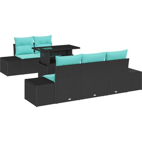 Sofa Set 6 pcs 5-Seater Black and Blue Poly Rattan vidaXL (1/5)