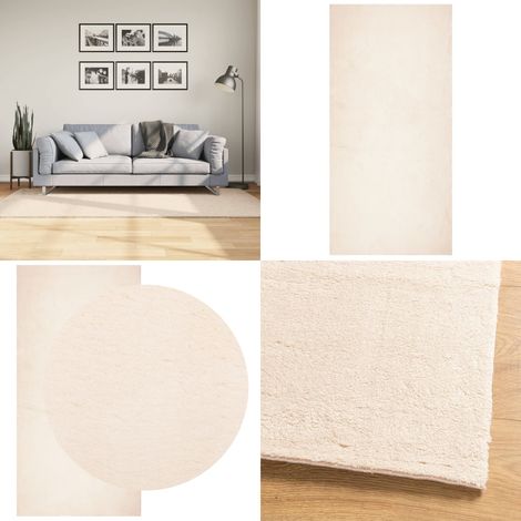 Tapis HUARTE à poils courts doux et lavable beige 100x200 cm - Tapissalon - Tapis Chambre - Tapis Décoratif - Tapis Peluche - Tapis Beige - Home & Living