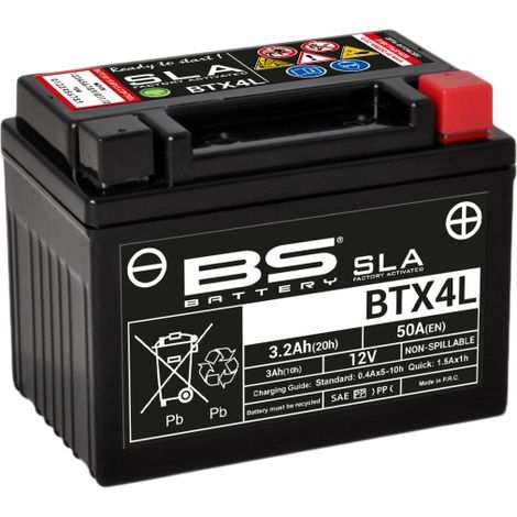 BS-Batterie BTX4L+ / BTZ5S (FA) (YTX4L-BS, YT4L-BS, YTZ5S) 12 V 3 Ah 114 x 71 x 86 mm, wartungsfrei, Nassbatterie (50 A) (8) – ersetzt 300811
