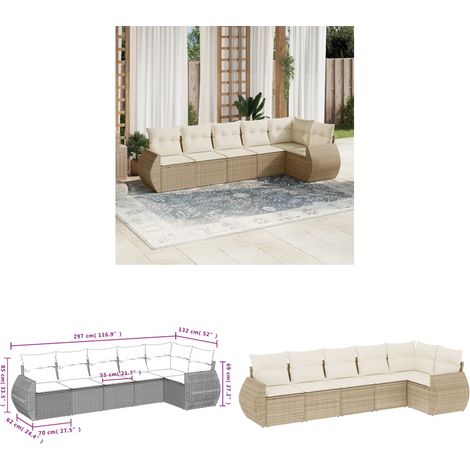 6-tlg. Garten-Sofagarnitur mit Kissen Beige Poly Rattan - Gartenmöbel - Lounge Möbel - Rattan Gartenmöbel - Outdoor Set - Esstischgarnitur - Home & Living (1/3)