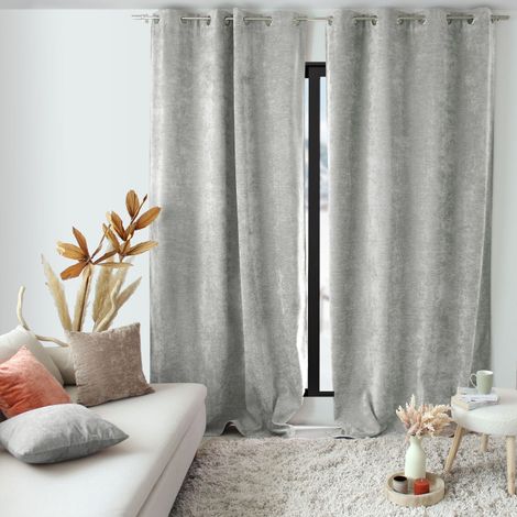 Rideau thermique en velours doublé polaire Gris clair 140x260 cm (1/4)
