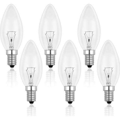 Ampoule Incandescence Bougie E14 60W 230V, Ampoule Flamme E14, Dimmable Blanc Chaud 2700K, 600LM, C35 Ampoule Transparent, Pour Lustre, Lampe de Bureau, Pack de 6 (1/5)