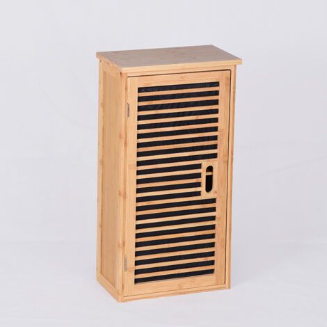 Rangement Salle de Bain, Meuble à accrocher avec étagère, HxLxP : 66,5x35x20 cm, Bambou & MDF, Nature (1/4)