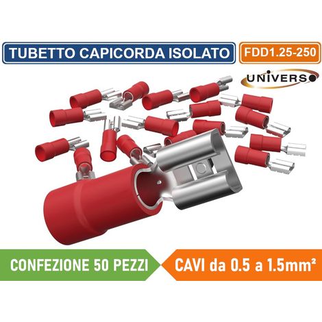 CONFEZIONE 50 PEZZI FDD1.25-250 TERMINALE CAPICORDA FEMMINA PER CAVI DA 0.5mm² A 1.5mm - ROSSO (1/3)