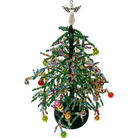 DIY-Weihnachtsbaum-Bastelset mit Perlen – Tisch-Bastelset mit bunten Kristallperlen, Metallrahmen, Deko-Engel und Anhängern (1/2)