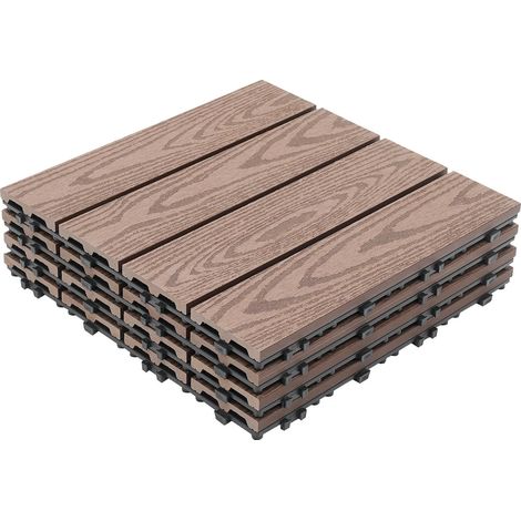 Carrelage de sol Dalle WPC 30x30cm Revêtement pour jardin terrasse extèrieur Lot de 22 Dalle de terrasse en composite bois-plastique, café