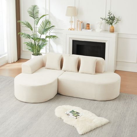 Canapé d'angle modulable 220x155x70 cm en tissu corduroy beige, sans montage, pour salon – MEUBLIV (1/5)