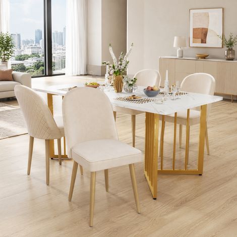 Lot de 4 chaises de salle à manger en velours beige avec pieds en métal doré HAVRYA (1/5)
