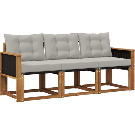Outdoor Sofa Set with Cushion 3 pcs Natural and Light Grey vidaXL