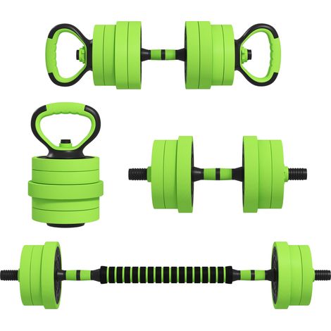 SPORTNOW Set 4 in 1 Pesi Palestra da 20kg Kettlebell, Manubri, Bilanciere Verde