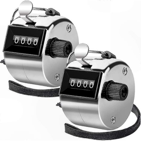 Compteur manuel argent 4 chiffres, pack de 2 clickers de dénombrement, outil de comptage métallique pour inventaire, sport, enseignement, avec bouton poussoir, finition argentée, paire de compteurs à (1/5)