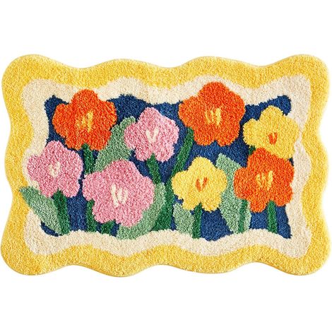 Tapis de Bain Bohème à Poils Longs - 50 x 80 cm - Antidérapant Absorbant Lavable (1/5)