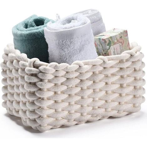 Cotton Storage Basket - 25 x 17 x 13 cm - White - Bathroom Storage - Suitable for Changing Tables - Basket - Toilet Paper Holder - MUMU Woven Storage Basket (1/4)