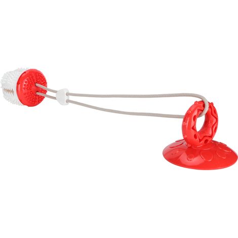 Jouet à mâcher pour chien, distributeur de nourriture et brosse à dents, avec ventouse, rouge et blanc. (1/5)