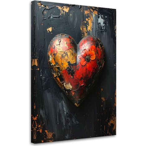 Cuadro sobre Lienzo, Corazón 3D amor en estilo retro sobre fondo negro, 20x30 (1/5)