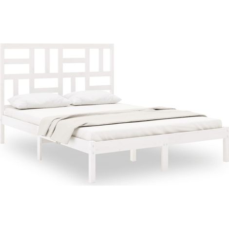 Lit double,Lit adulte,Cadre de lit sans matelas blanc bois massif 140x200 cm CFW9837744 (1/5)