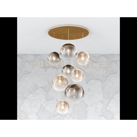 SOSP. OTTONE SAT. 8 LUCI TONDA VETRI (5 PICCOLI (3XAM+2XBR)+2 MEDI (1XAM+1XBR)+1 GRANDE BR) 1194OS-S8 TMIX-AB