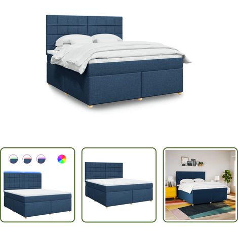 vidaXL LED-Beleuchtung - Boxspringbett mit Matratze Blau 180x200 cm Stoff (1/5)